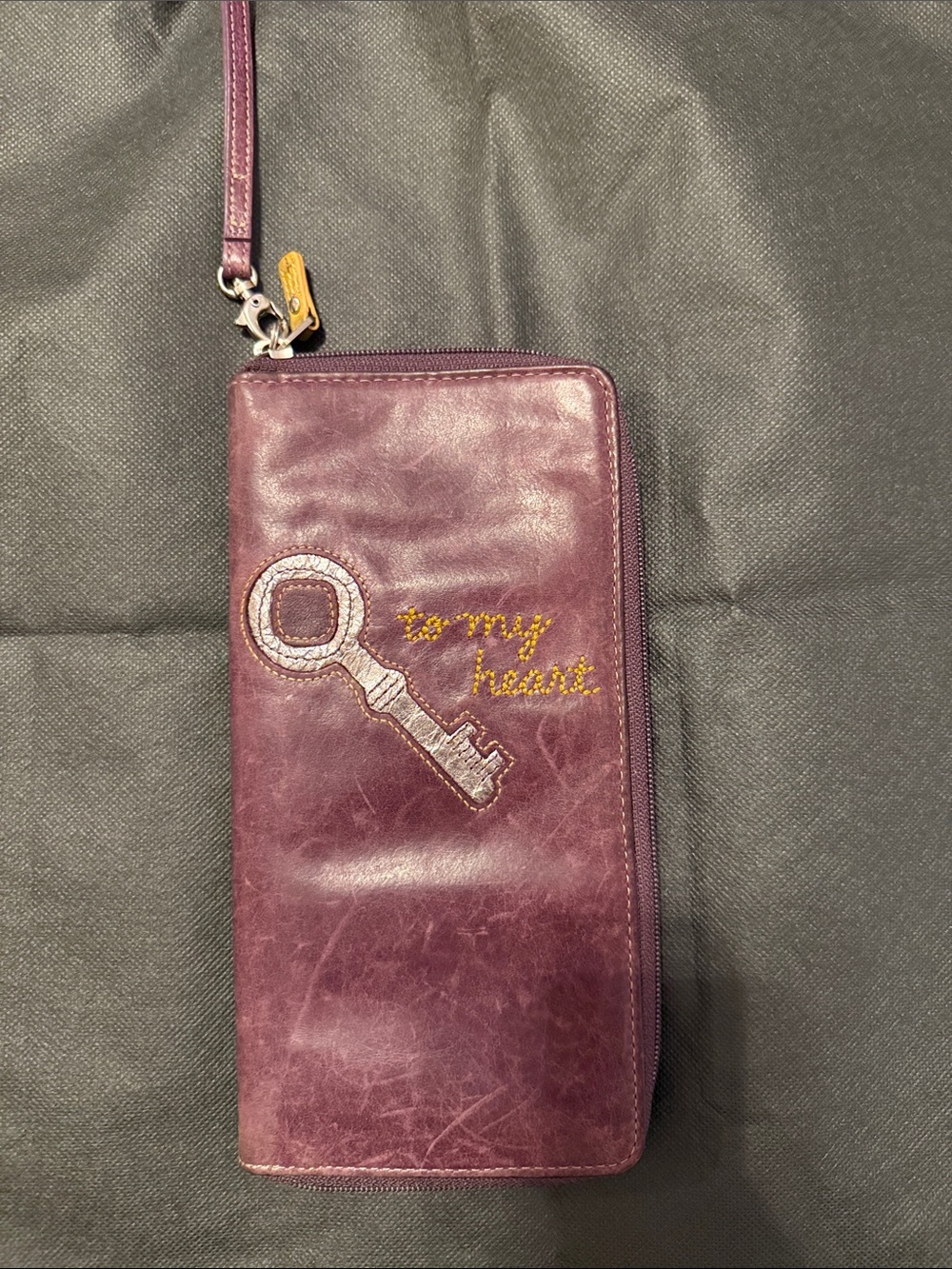 Fossil Purple Leather Wristlet Wallet with Key Patch